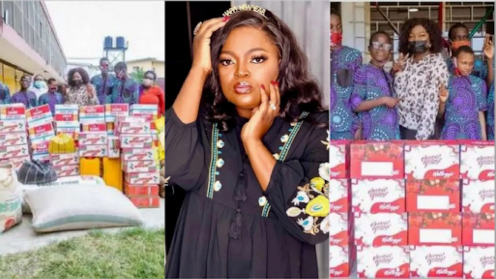 Moment Actress Funke Akindele Donates Foodstuffs To Orphanage Home and Blind Children In Lagos (Photos)